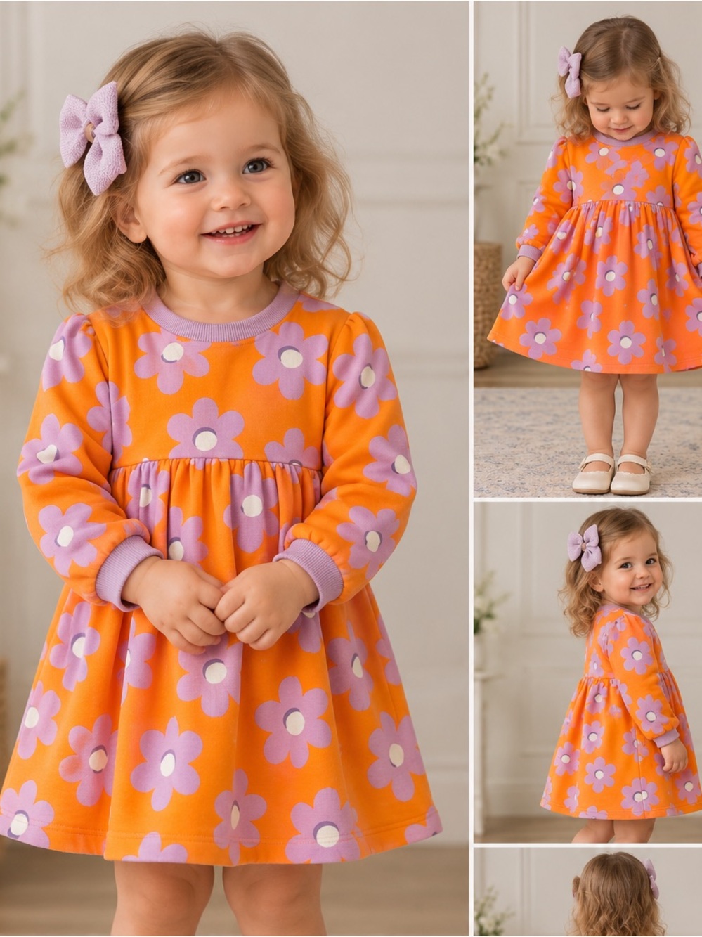 Catimini Girls Orange Floral Sweatshirt Dress Size 2T / 86 cm